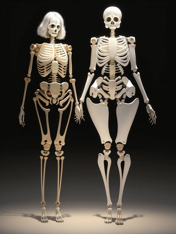 Diagram opening the structure of the human body。naked woman、Female skeleton。