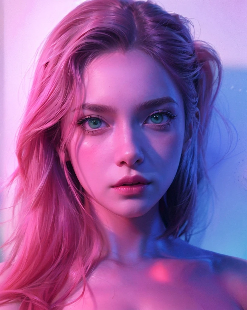 young woman, short shoulder-length pink hair, wide forehead, porcelain skin, pink eyebrows, big emerald green eyes, buttoned nose, full lips, heart-shaped face, slender body, small breasts, red tank top, Sakura Haruno , realistic, realism, details, 3d, well detailed