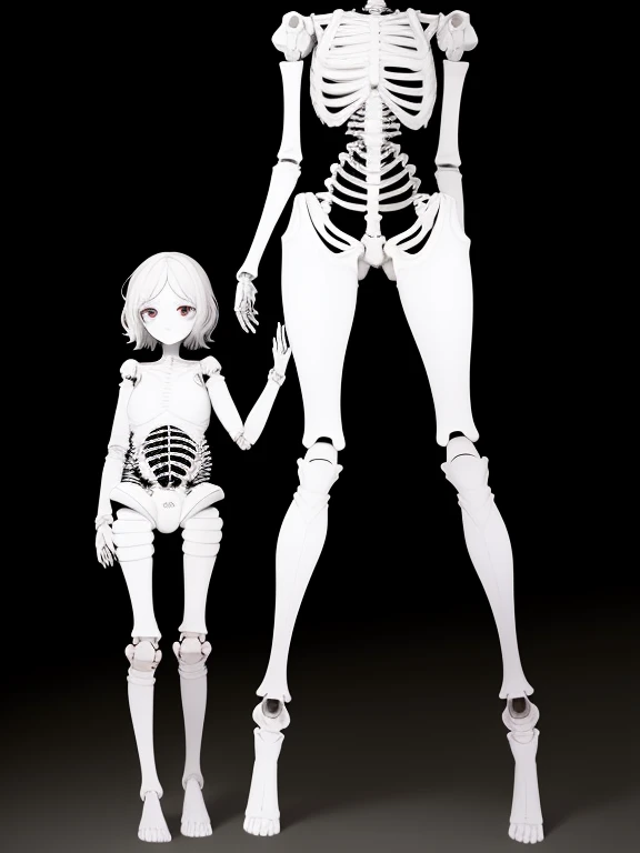 A mother with a mechanical body and a daughter born with a mechanical body, Masterpiece, Full Body Shot, The internal skeleton is clearly visible from the joints., Mother opens top hatch to show daughter internal skeleton, The mother and daughter's internal skeletons are gold and the internal machinery is shiny.