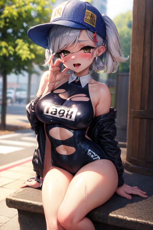 wet body, race queen, highleg, Torn wear, enamel, tease, gesture, public