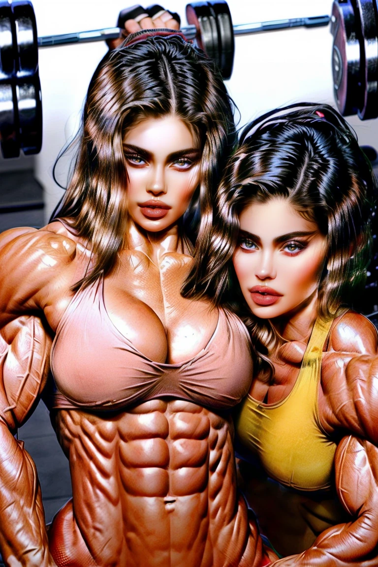 (2 girls body builders:1.6), ((masterpiece)), best quality, ultra-detailed:1.7, finely detail, high resolution:1.6, perfect dynamic composition, beautiful detailed faces:1.77, blonde babes:1.88, perfect red lipstick, perfect makeup:1.8, short denim bikini , large breasts:1.4, lovely look:1.7, gorgeous face:1.6, defined muscles:1.4, beautiful faces:1.8, alessandra ambrossio, izabel goulart, Kate Upton, Gigi Hadid, candice swanpoel ,popped out dense veins on muscles:1.8, hyper detailed picture:1.4, 8k resolution: 1.7, flex muscles:1.3, hyper muscular body shape:1.42, photorealistic:1.5, realistic:1.6, face masterpiece:1.74, good and professional lighting on picture:1.38, Ukrainian-Swedish muscle beauty goddess, masterpiece 22 years old Kylie Jenner and Yael Shelbia as bodybuilders, extremely high resolution, hyper feminine beauty , hyper realistic texture, hyper muscularity, hyper vascularity, ass of titanium, muscles of steel, ripped body shape, ripped sexy ass with bikini, muscular ass , topless, kissing, good face details, hyper face detailing, doing sex, super romantic moment, hyper romantic, romantic kiss, nude females, perfect symmetrical face, sexy french kiss with tongues, serious muscle posing, serious female bodybuilders, super muscular breasts, perfect exaggerated feminine physique, full body masterpiece pictured , buffed chest muscles as bodybuilder, shreds on muscles, big abs, strong tight ass, sexy and hot as hell