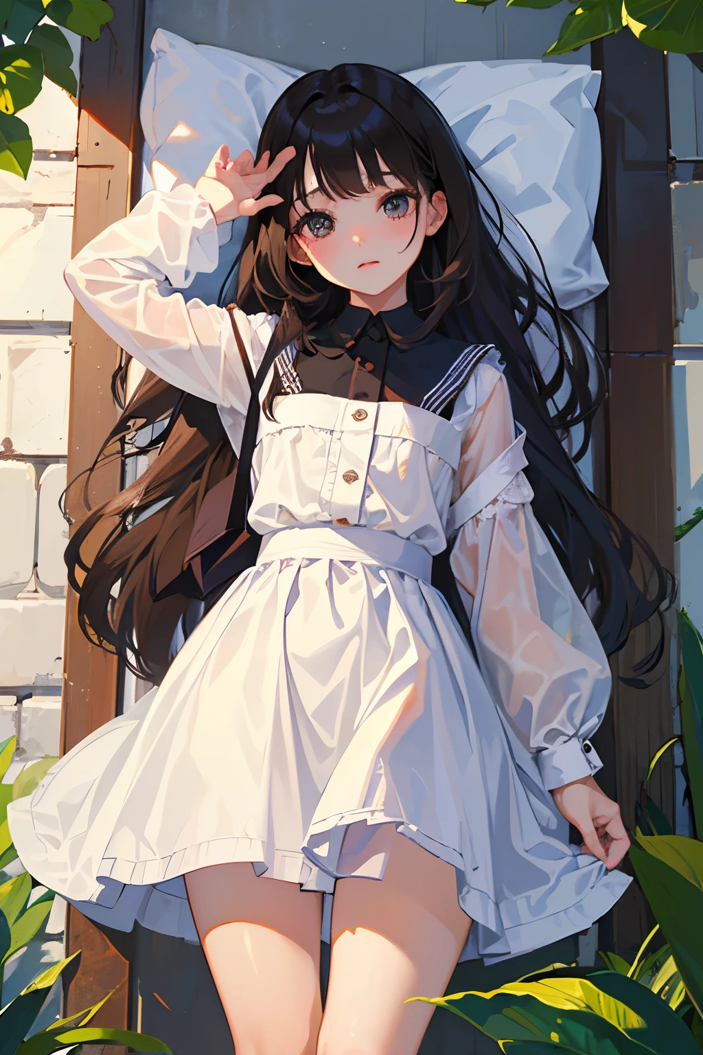 highest quality,Beautiful face in every detail,cute,Dark brown eyes,(背の低いcute女の子,Small young student,Young delicate girl),(masterpiece,Top quality),Black Hair,Sleepy expression,Plaid black skirt