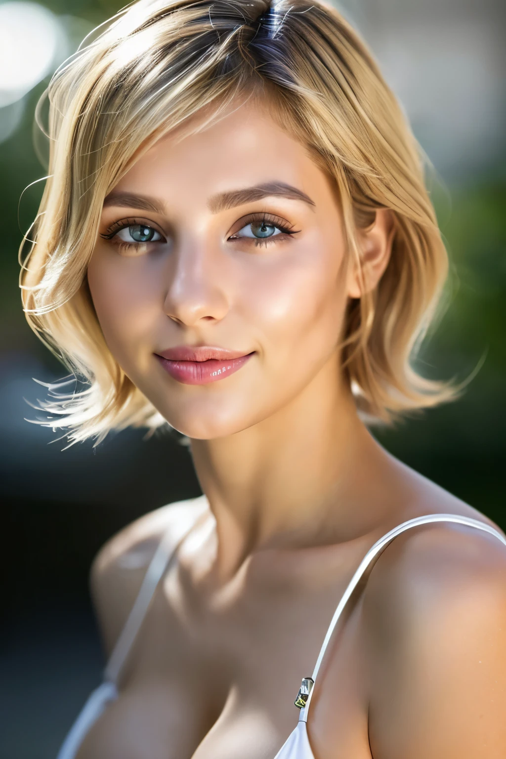 warrior girl, hair blonde gradierealistic, High resolution, [[[ Only one girl ]]] , blue eyes, small mole under the eye, tight white t-shirt,short, upper limbs,big breasts, cleavage,Chair sitting, pose randomly,8K,very detailed, High resolution,towards the camera ( 1 single woman), 1woman, (Ultra realistic, high res), (highly detailed eyes, highly detailed hair, highly detailed face, highly detailed plump lips), (off shoulder with open breasts), breasts, upper body, caute smile, gold hair, (best quality:1.4), Raw photo, (realistic, photo-realistic:1.37), professional photography, cinematic light, (fine face: 1.2),Hyperrealist portrait of female by david hockney and alphonse mucha,fantasy art, photo realistic, dynamic lighting, artstation, poster, volumetric lighting, very detailed faces, 4 k, award winning,, 1girl, in the dark, deep shadow, low key,cowboy shot,(official clothing:1.4) ,long hair,white hair,((Top Quality, 8000, Masterpiece:1.4)), (20 year old female), ((Very Small Face:1.3)), (Glowing Skin:1.5), (Very Large Cleavage Boobs:1.6), Very Fine Face and Skin Texture, Realistic Eyes, French Female, (Blond Wavy short Hair:1. 3), (Tokyo Girls Collection Dresses:1.3), smiling, close-up portrait, model figure, body shape, cleavage, tropical beach, long thin legs Translated from DeepL.com (free version), (Masterpiece, best quality, photorealistic, highres, photography, :1.3), close-up shot, sharp focus, 1 brunette girl, European girl, hot model, highly detailed eyes and pupils, realistic skin, slim body shape, perfect body, cleavage, extremely detailed hair, delicate sexy face, sensual gaze, shiny lips, ((wearing thin fabric camisole dress, wearing pendant)), outdoor, ((realistic, super realistic, realism, realistic detail)), ((best quality, 8 thousand, masterpiece:1.4)), (20 year old woman), ((very small face:1.3)), (glowing skin:1.5), (very huge cleavage tits:1.6), Highly detailed face and skin textures, detailed eyes, Italian woman, (blonde wavy short hair:1.3)