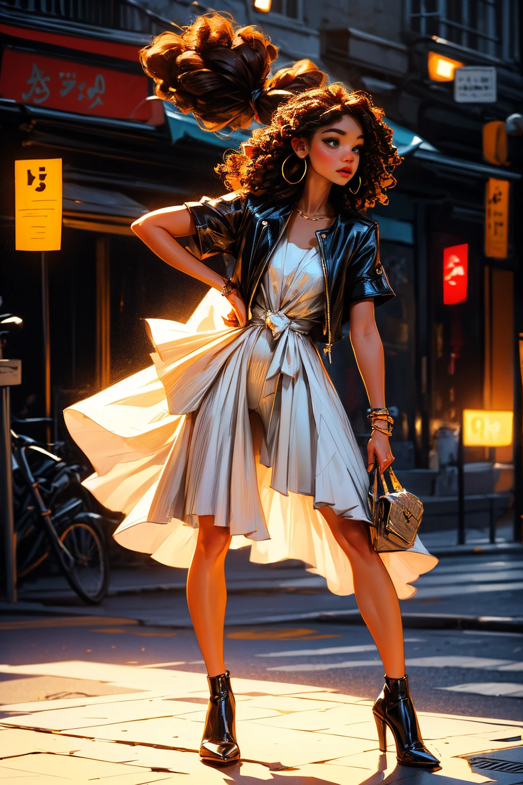 models, professional: 1.6, (best quality, 4k, 8k, high resolution, masterpiece: 1.2), ultra detailed, realistic, modern style, elegant fashion, full body shot: 1.5, wide shot: 1.5, stylish, clothing for modeling, accessories, stylish pose as a model, modern and beautiful hair, brown hair, colorful, bold background, studio lighting, dynamic and stylish pose