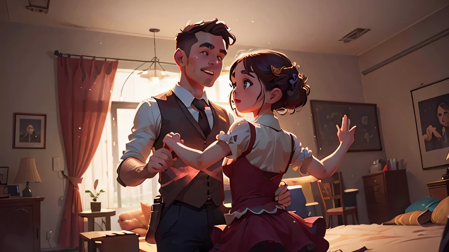 a man dancing with a woman in the middle of the room, high quality 8k cinematic