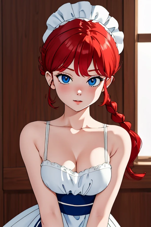 (8k, RAW photo, best quality, masterpiece:1.2),    RanmaChan, red hair, blue eyes, maid,, masterpiece, best quality, highly detailed