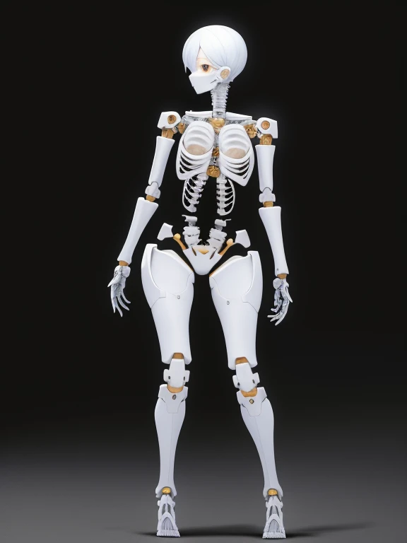 Women with mechanical bodies, 
Masterpiece, 
Full Body Shot,
All facing forward,
All of the figures have their internal skeletons clearly visible through their joints., 
All of them have different internal skeleton colors.
