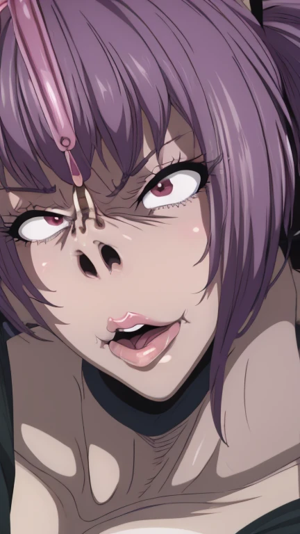 (High quality, Ultra detailed, best quality, insanely detailed, beautiful, masterpiece:1.5),(Mirajane Strauss),((Super super super huge breasts)),((Super super super big cleavage)),((Super super super super saggy breasts)),Bimbo face:1.5,Heavy makeup:1.5,Brown skin:1.5,Heavy makeup:1.5.Mature Woman:1.5,Middle-aged women:1.5,),(Nose hook:1.2),(close up face),Accurate nostrils,(Nose Hook:1.5),(Facial Realism)超Swollen lips, Super thick lips, Kissing Face,, Glowing Skin,masterpiece, highest quality, naughty smile,(vapor:1.2), (Happy:1.4),(Ahegao:1.6),(Roll your eyes,1.6),(blowing foam through the mouth:1.2),(Attractive mature woman,Super strong super huge huge vulgar face:1.2),(Ahegao:1.8),(Roll your eyes:1.6),(Huge very angry face:1.6),(put on a mean look:1.8),(put on a mean look:1.8),masterpiece, highest quality,Super evil smile, blush, I breathe,Glowing Skin,highest quality, 8K, 32k, masterpiece, Detailed face, Lips Detail, Fine grain, double eyelid,Pink thick lips,Swollen lips,(Widening pig nostrils),(Super super super enlarged nostrils:1.5),black目,View from above,(Cyborg Mecha Monster Suit:1.5),(face focus,close up face),(Exact nose count,Accurate nostrils,I can see the back of his nostrils),(Look up,Fisheye,Looking from above,Looking down on someone,Saucy),black(Colored twin tails:1.5)