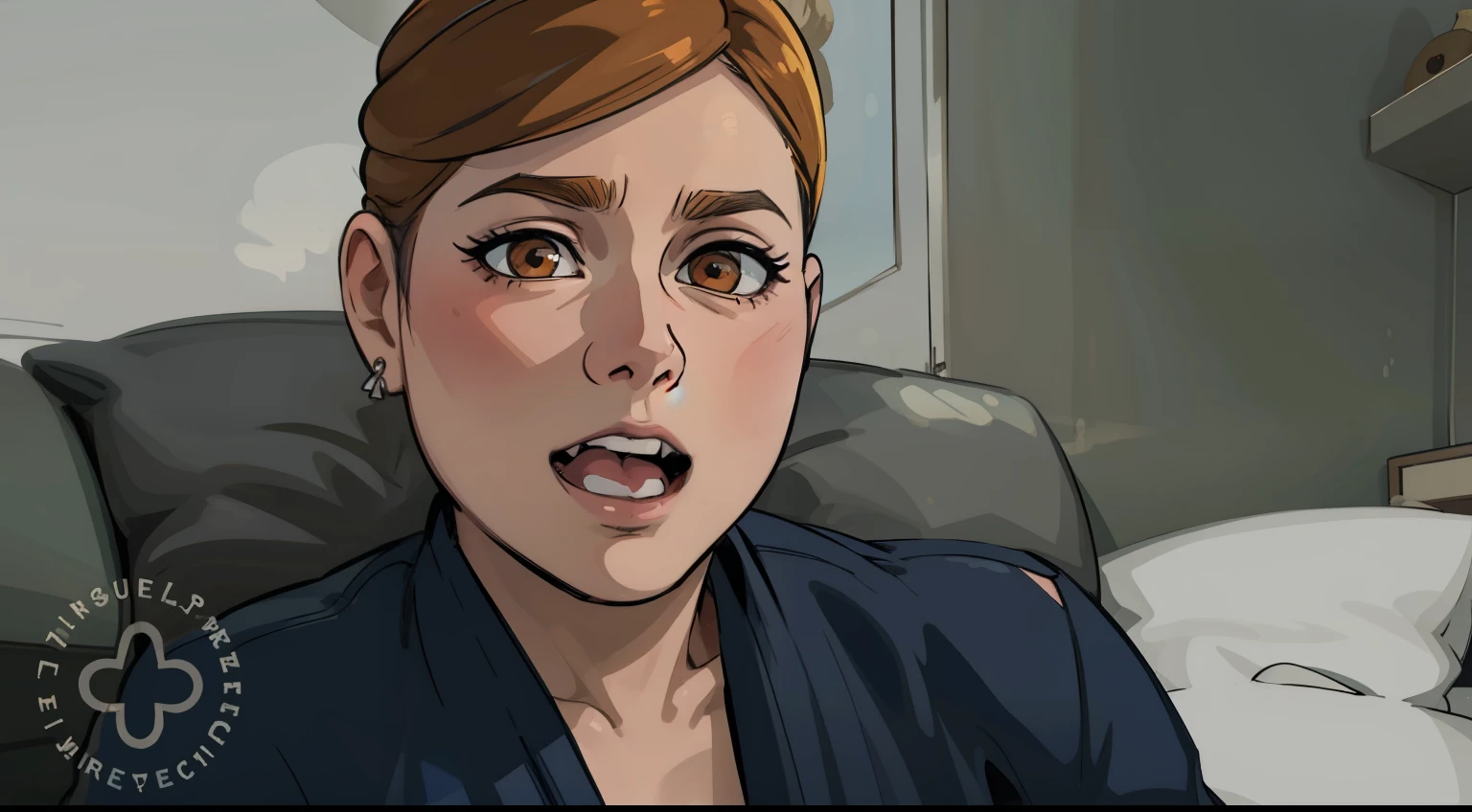 estilo comic anime 2d, mujer mala  mirada malisiosa burlona  trama algo malo