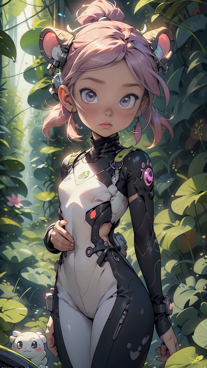 An ultra-detailed, realistic, and adorable cute alien character is depicted in this artwork. The character is small in size and has a friendly and adorable appearance. The alien is set in a purple-colored world filled with abundant exotic vegetation. The art style is inspired by anime, giving it a unique and distinct look. The artwork is created in 8k resolution, ensuring the best quality and capturing every intricate detail of the alien and its surroundings. The vibrant and vivid colors enhance the overall visual experience, while the lighting creates a sense of depth and dimension in the artwork. This masterpiece showcases the artist's expertise in creating high-quality and visually stunning illustrations.