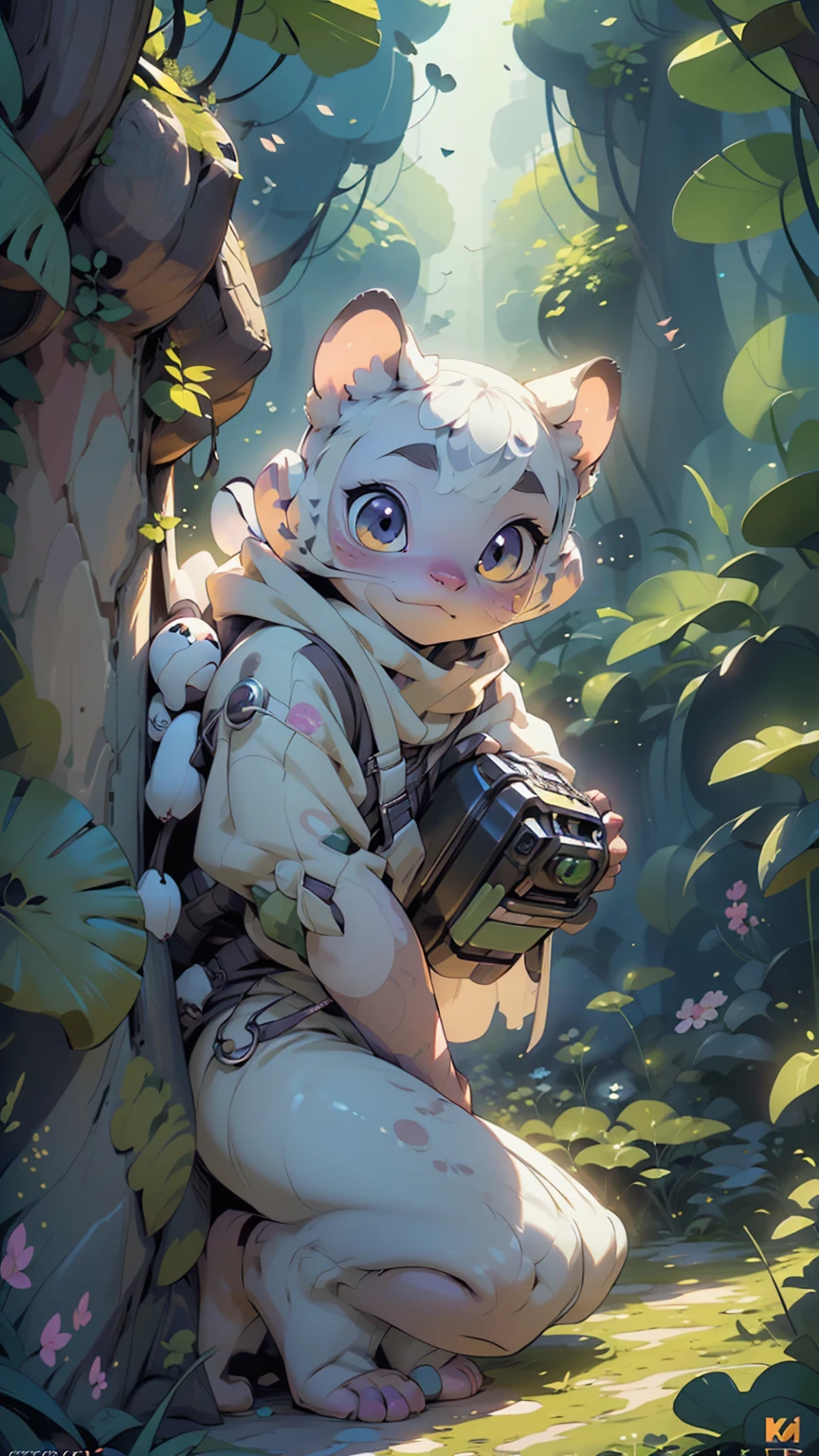 An ultra-detailed, realistic, and adorable cute alien character is depicted in this artwork. The character is small in size and has a friendly and adorable appearance. The alien is set in a purple-colored world filled with abundant exotic vegetation. The art style is inspired by anime, giving it a unique and distinct look. The artwork is created in 8k resolution, ensuring the best quality and capturing every intricate detail of the alien and its surroundings. The vibrant and vivid colors enhance the overall visual experience, while the lighting creates a sense of depth and dimension in the artwork. This masterpiece showcases the artist's expertise in creating high-quality and visually stunning illustrations.