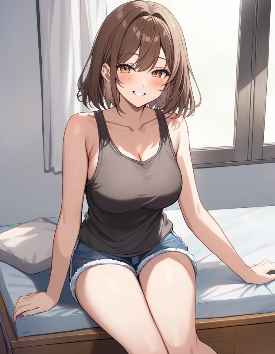 (masutepiece, Best Quality:1.2), (hight resolution, Abstract:1.1), Ultra Detail, 1girl in, Cute Pose, Camisole, off shoulders, Parted lips, Smile, blush