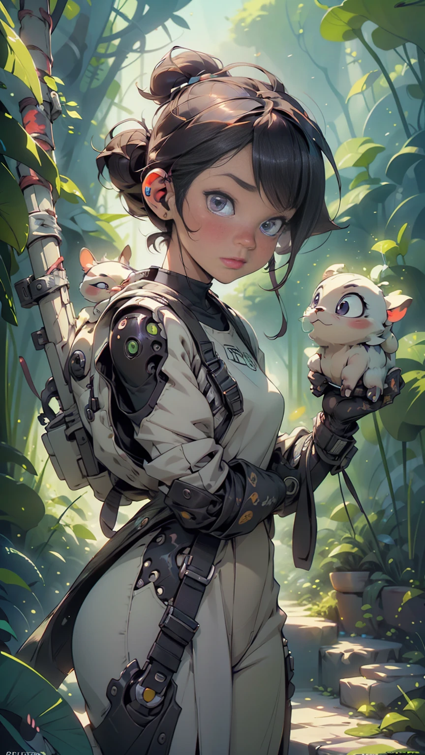 An ultra-detailed, realistic, and adorable cute alien character is depicted in this artwork. The character is small in size and has a friendly and adorable appearance. The alien is set in a purple-colored world filled with abundant exotic vegetation. The art style is inspired by anime, giving it a unique and distinct look. The artwork is created in 8k resolution, ensuring the best quality and capturing every intricate detail of the alien and its surroundings. The vibrant and vivid colors enhance the overall visual experience, while the lighting creates a sense of depth and dimension in the artwork. This masterpiece showcases the artist's expertise in creating high-quality and visually stunning illustrations.