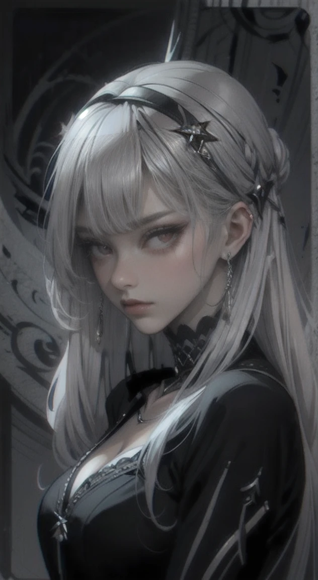Beautiful, Silver hair, woman, glaring at viewer,