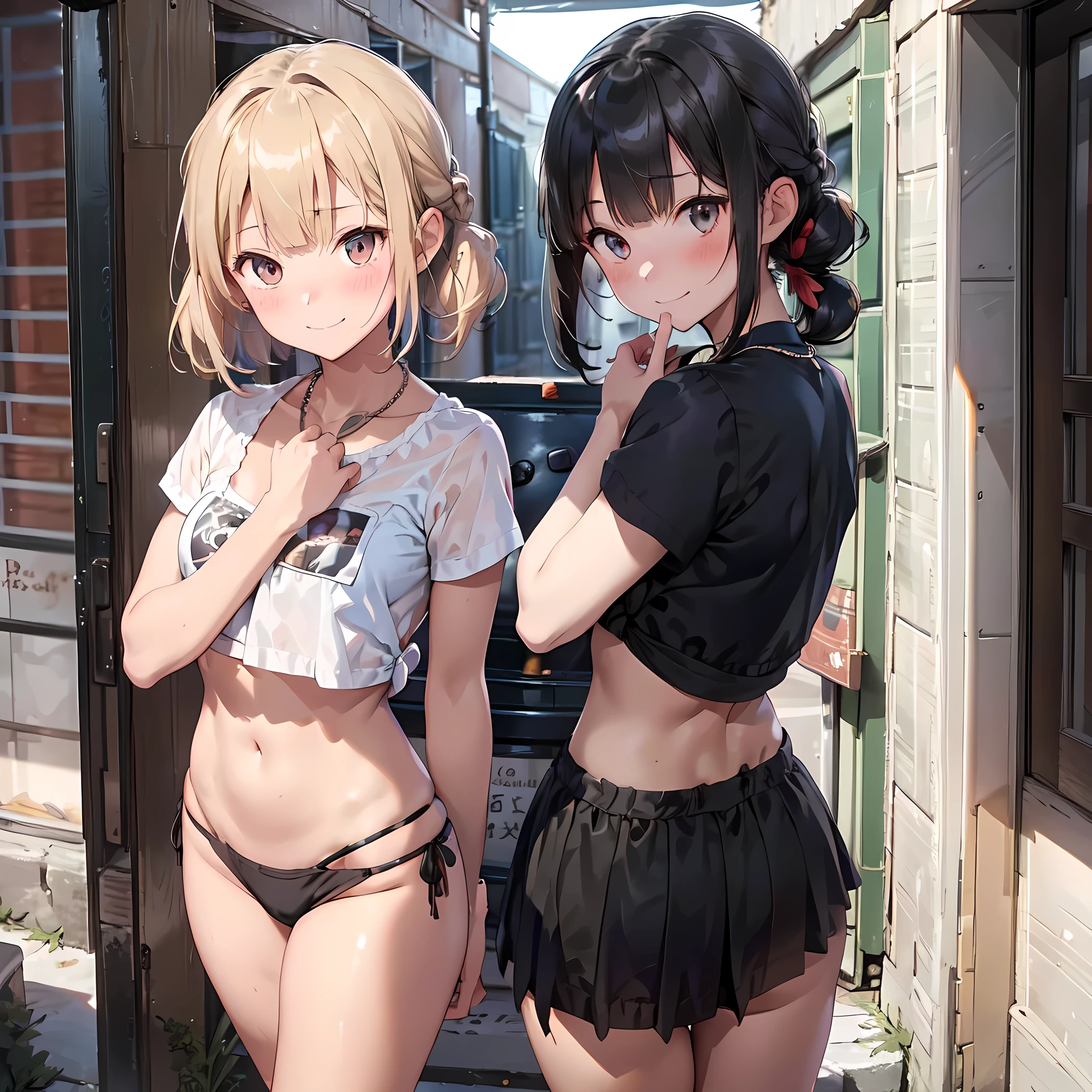 ((masterpiece, best quality, ultra quality, high quality, hyper detailed, intricate detailed, perfect anatomy, shiny skin)), ((three girls are sticking out their big butt boldly)), (body shot), (big butt), (At the hotel), (By the bed), (smile, shy, red cheek, blush, Open your mouth:1.5), (slender), hair band, Headband, hair bobbles, brown hair, blond hair, navel, jewelry, looking at viewer, necklace, long hair, short hair, Abdominal muscles, (Thong), straight hair, bob cut, blunt bangs, silky hair, jet black hair, hair clip, hair band, hair ribbon, one-length haircut, ducktail, outward curled hair, French twist hair, twintails, side ponytail, single braid, wavy hair, bangs pinned back,