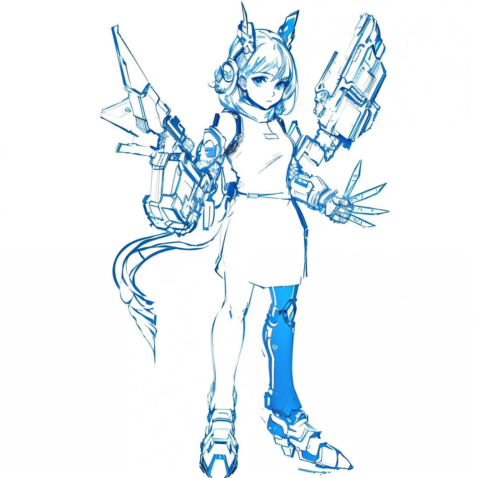 drawing of a girl with a gun and a knife in her hand, Full body concept, ( ( Character Concept Art ) ), Attack pose, Drawing full body characters, Full body action concept art, Full body concept art, detailed Full body concept art, completely robot!! girl, mechanized valkyrie girl, Full body character concept, Full body character design, Concept character colored