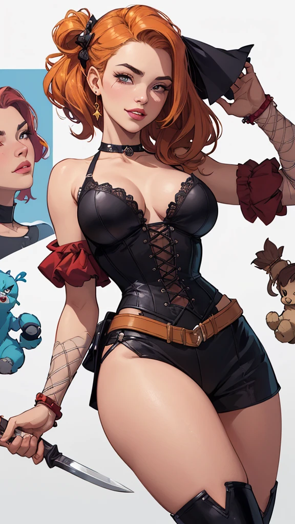 gwen tennyson,tracer,anko mitarashi, mordred,atelier ryza,nier automata,1girl, close up,mecha pilot,tattoos,halloween forest,golden and red plugsuit,pirate corset,silver long sleeve lycra top,fishnet leggings,short hair,cute makeup, green eyes,red and gold hair,shy smile, freckles,redhead,beautiful girl,large breasts,ultra detailed,realistic,fantasy art, short flared skirt,steel armor,halloween pumpkin,moonlight,witch cloak,neck and head jewelry,witch hat,magic stars,((((huge muscles))))