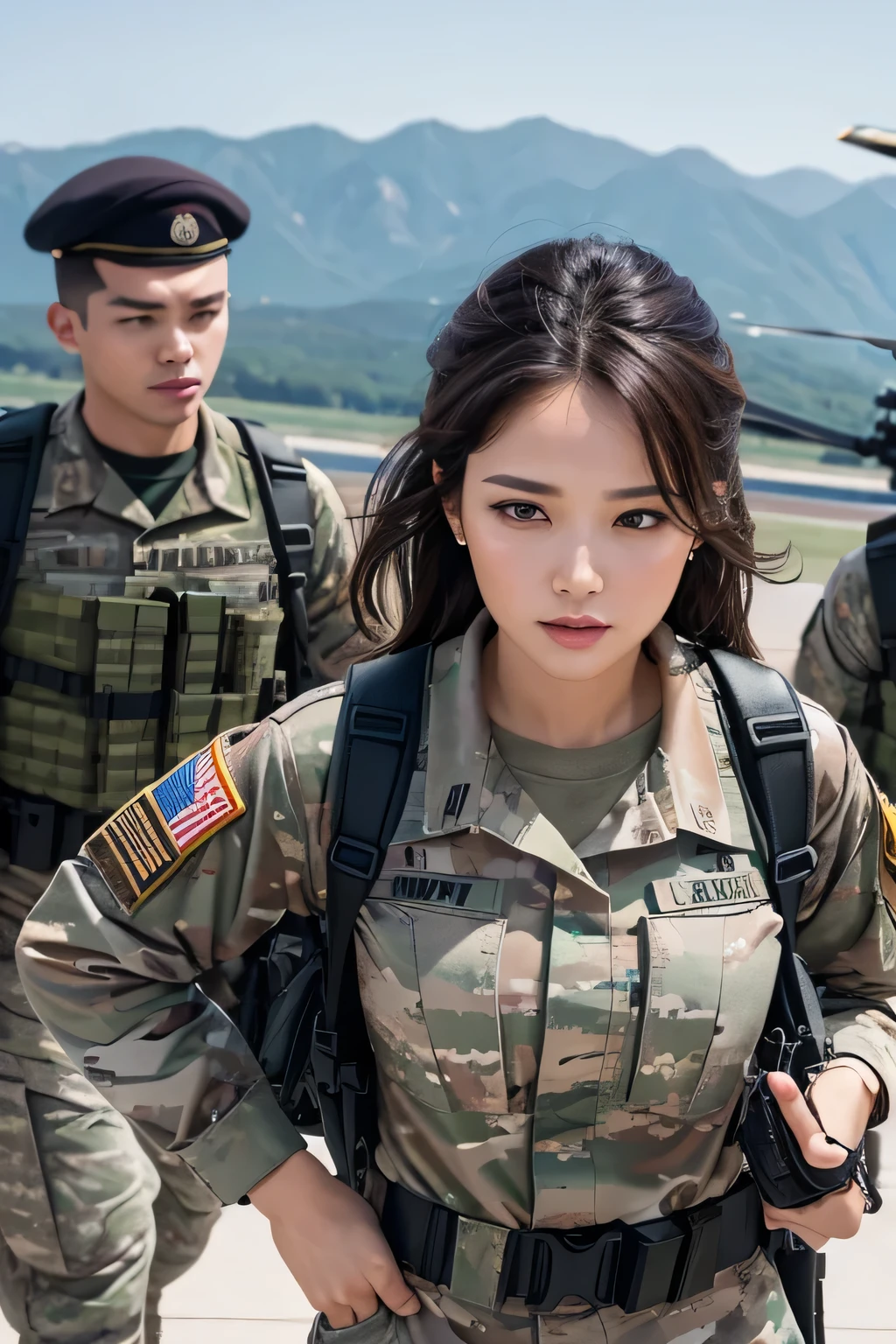 two women in military uniforms sitting on the hood of a car, a portrait by Arthur Sarkissian, shutterstock, dau-al-set, wearing military uniform, wearing a military uniform, wearing military outfit, infantry girls, military pilot clothing, military girl, clothes in military armor, in full military garb, military clothing, miltary, beautiful female soldier