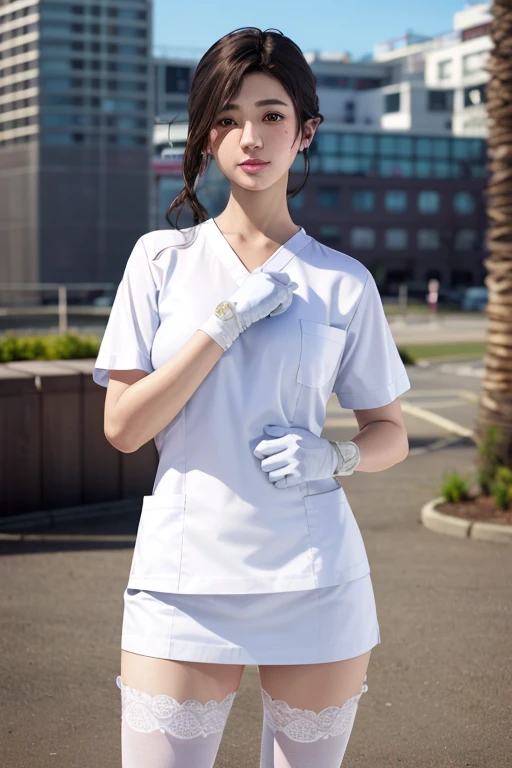 {{masterpiece、highest quality、(((Realistic、Realistic:1.37)))、8K quality}}, Sayuri, One girl, White nurse uniform, gloves, skirt, White Pantyhose, beautiful, masterpiece, hospital