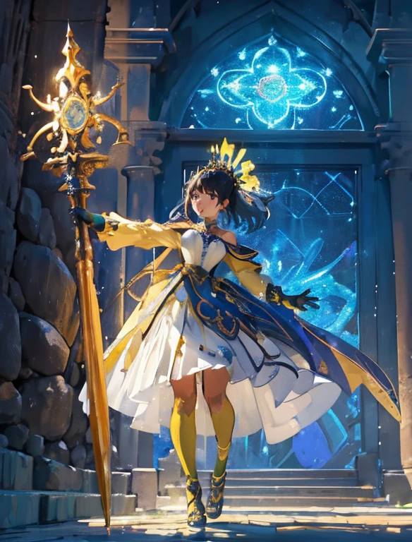 Projete um layout de vitrine Personagem de jogo, ((1 garota)), feiticeiros:1.2, dourado+Roupas roxas, elegant and unique, ((demonstration weapon:1.4)), cajado magical, (obra de arte:1.2), (melhor qualidade), 4K, ultra-detalhado, (Projeto passo a passo, arte de layout:1.5), (luminous lighting, Iluminação atmosfaithrica), estilo de fantasia final, magical, ((glove completo hands)), Fran, faith, (((roupas reveladoras:1.3))), VAMBRAÇAS, armored pants, (((completo_corpo_tomada:1.4))), niji, voltar_Visualizar, T_Pose