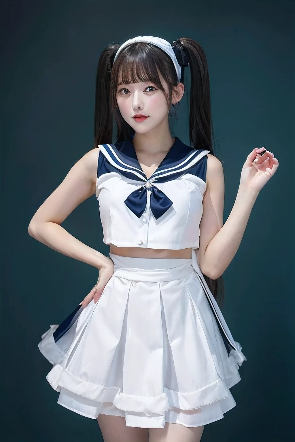 a sailor suit、huge tit,sfw, cleavage 