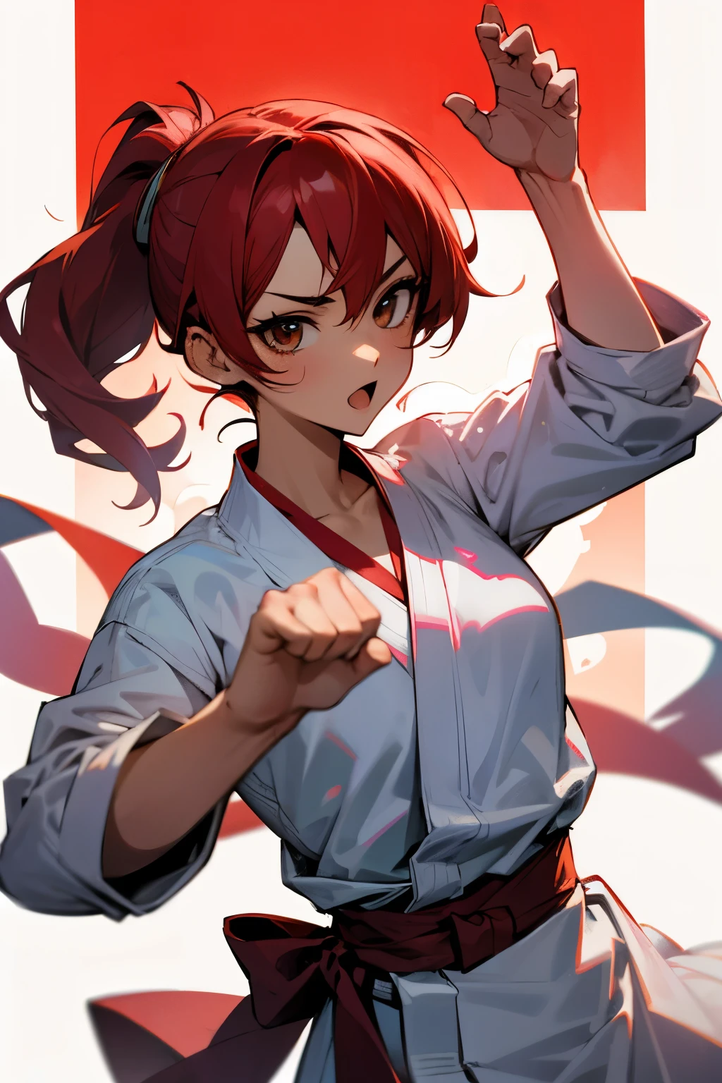 chica anime con traje de karate cabello de rojo