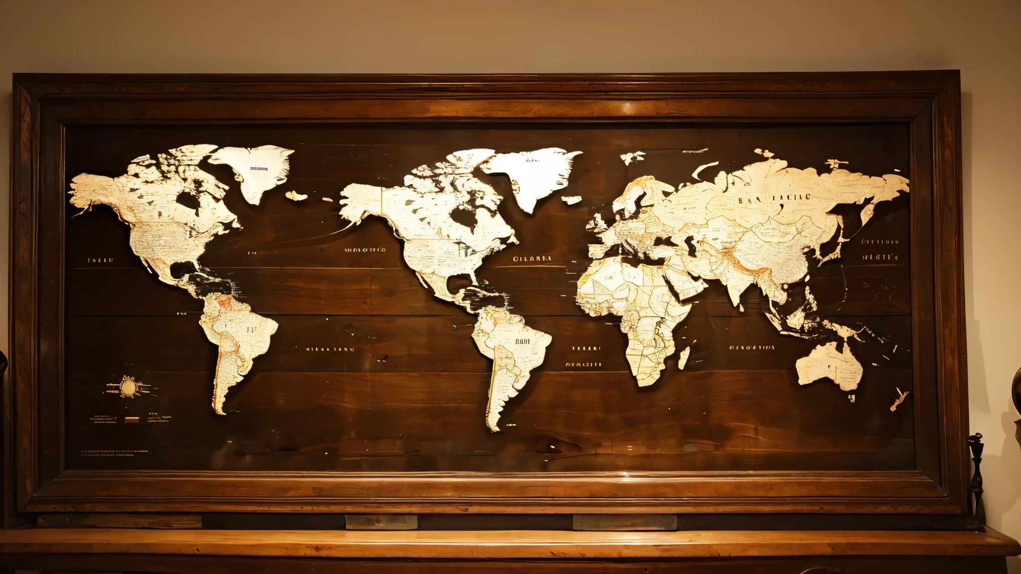 antique world map, expose each continent specificely