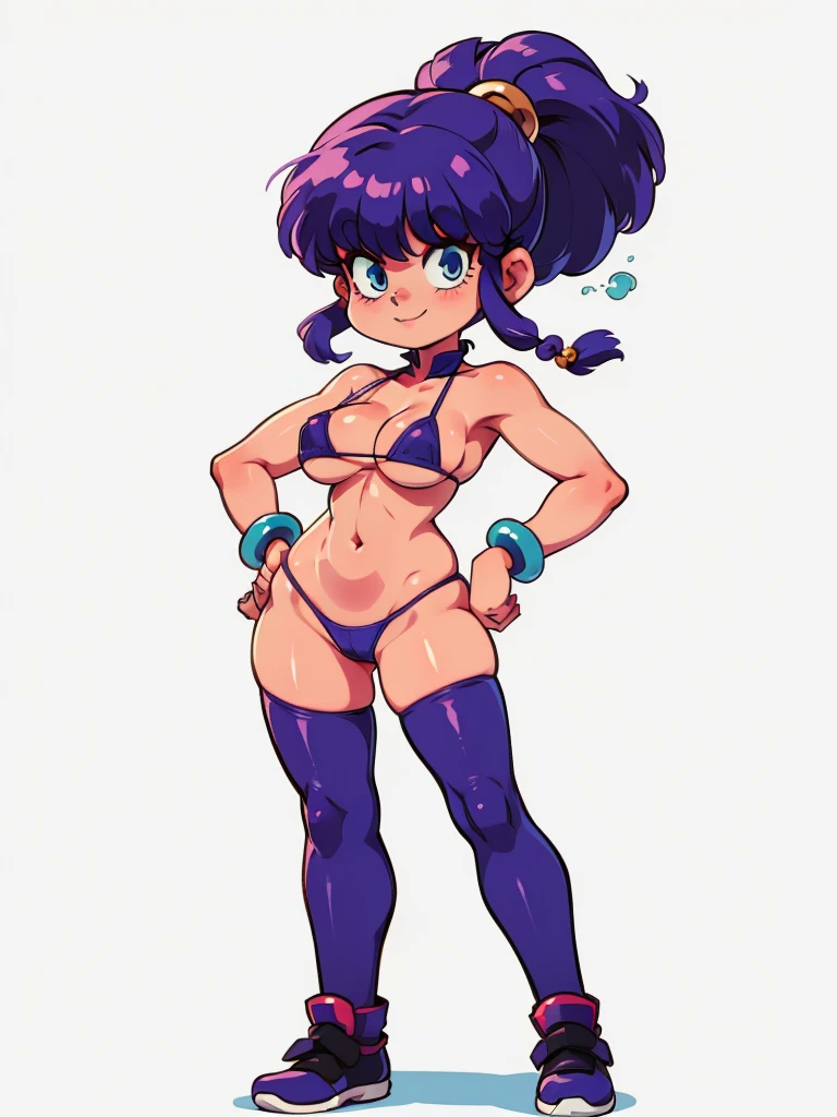  uhd, face detail, MICRO BIKINI, shampoo \(ranma 1/2\), white background: 1.5, smile, big breast