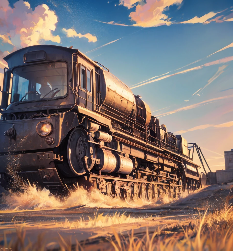 (((Excavating locomotive)))), masterpiece, highest quality, Attention to detail, unity 8k wallpaper, Sky, One Girl, Heavy machinery, Gradient Hair, Hair between the eyes, Ahoge, Year: 16 years old, Pretty face, White Pear,、Camel Toe、Giant tit、Nipple Puffs、Cleavage、