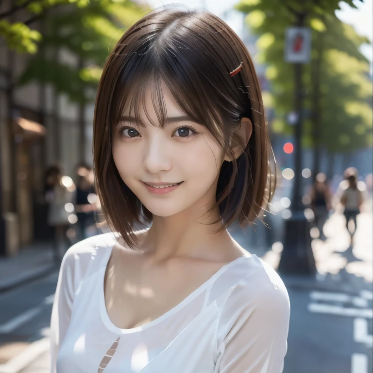 最高品質, 超高解像度, (現実的: 1.4), (最高品質, 傑作:1.3, 超高解像度), (非常に詳細, コースティクス, 8k), (現実的:1.4, RAW撮影), (笑顔でカメラを見ている), 大きい, バストアップショット, 通り, 顔フォーカス, 自然光, バックライト, レンズフレア, プロフェッショナルライティング, 美しい Eyes, Super 美しい, 非常に短い髪, 美しい, 美しい Soldier, 見る者を誘う目, 愛人の視点, 魅力的な表情, セクシーな笑顔, 完璧なスタイル, 完璧なバランス, 詳細な肌, いたずらっぽい視線,