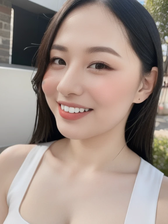 (realistic、masterpiece、Best Quality、8K、highres、high resolution:1.3)、1 girl、smile, Huge breasts、white bikini、pale white skin、looking at viewers、super fine face and eyes、long hair、indoor、 upper body、
