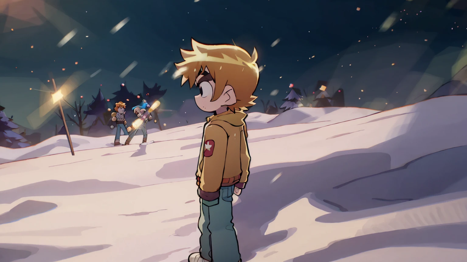 Scott Pilgrim Takes Off A Boy Scott Pilgrim Orange Hair Shirt Jacket Thick Eyebrows Canada Standing Alone in the Snow
