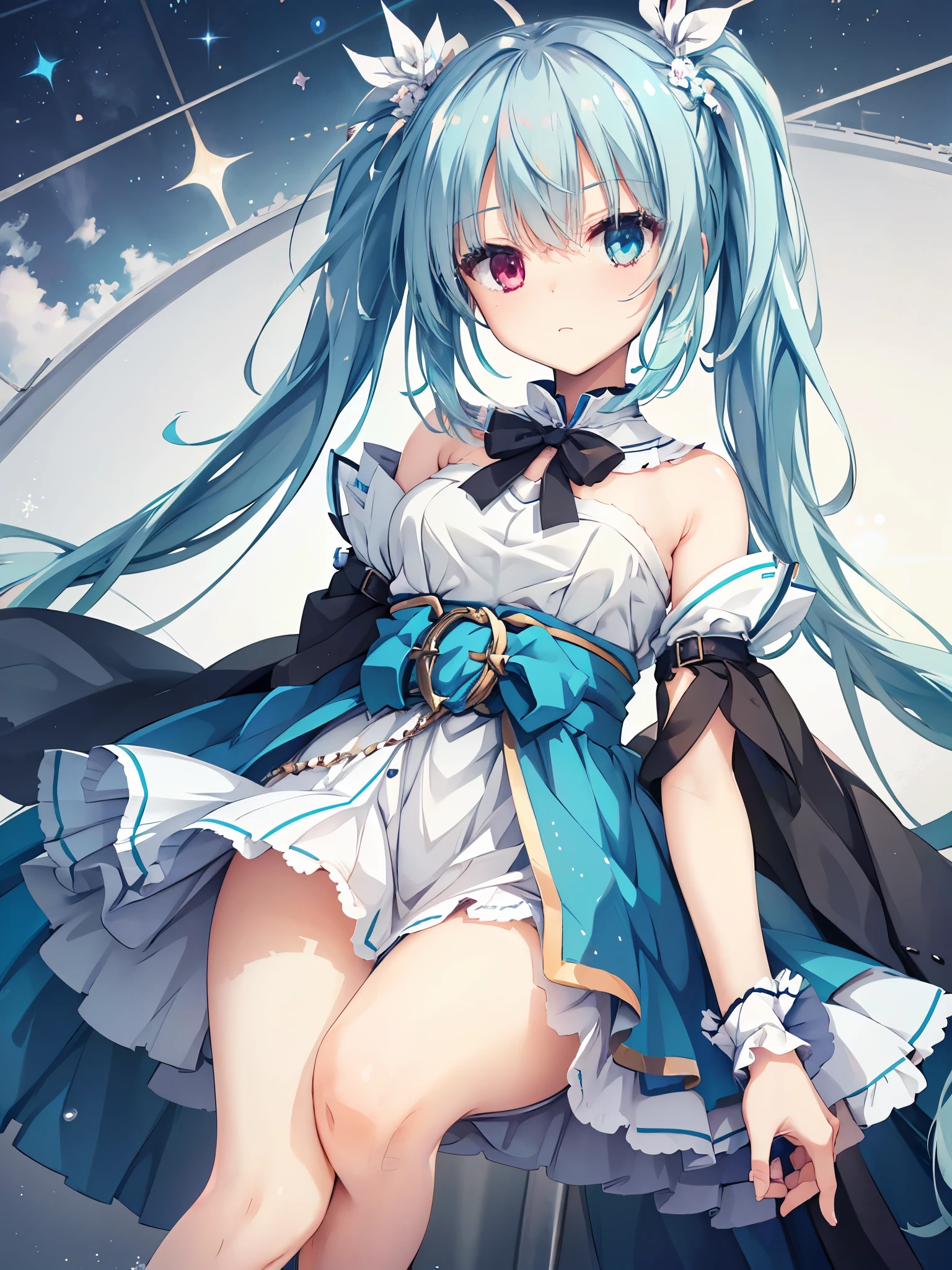 One Girl,Blue Hair,Twin tails,Heterochromia,Magical Girl Costume,Best image quality,highest quality