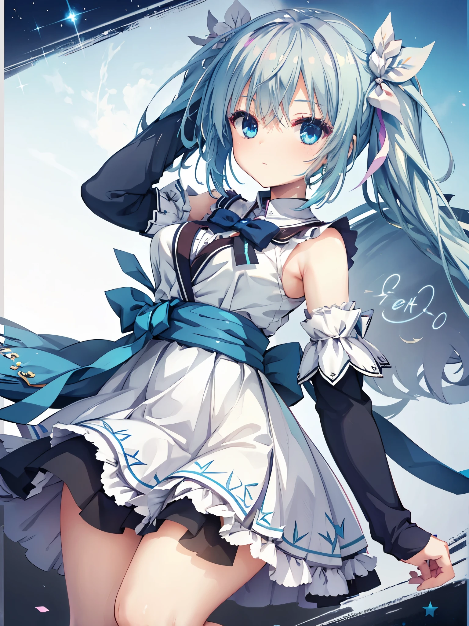 One Girl,Blue Hair,Twin tails,Heterochromia,Magical Girl Costume,Best image quality,highest quality