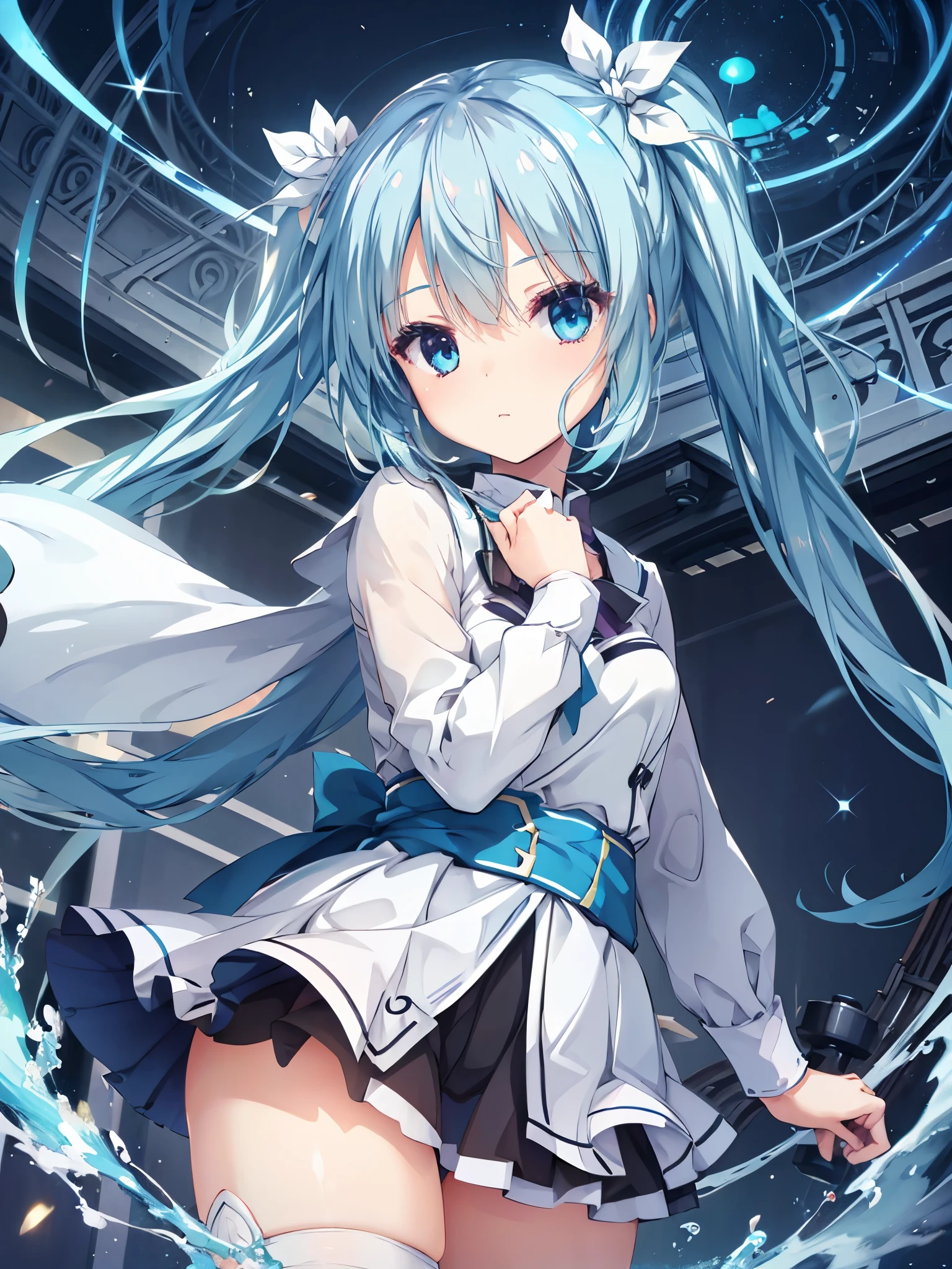 One Girl,Blue Hair,Twin tails,Heterochromia,Magical Girl Costume,Best image quality,highest quality