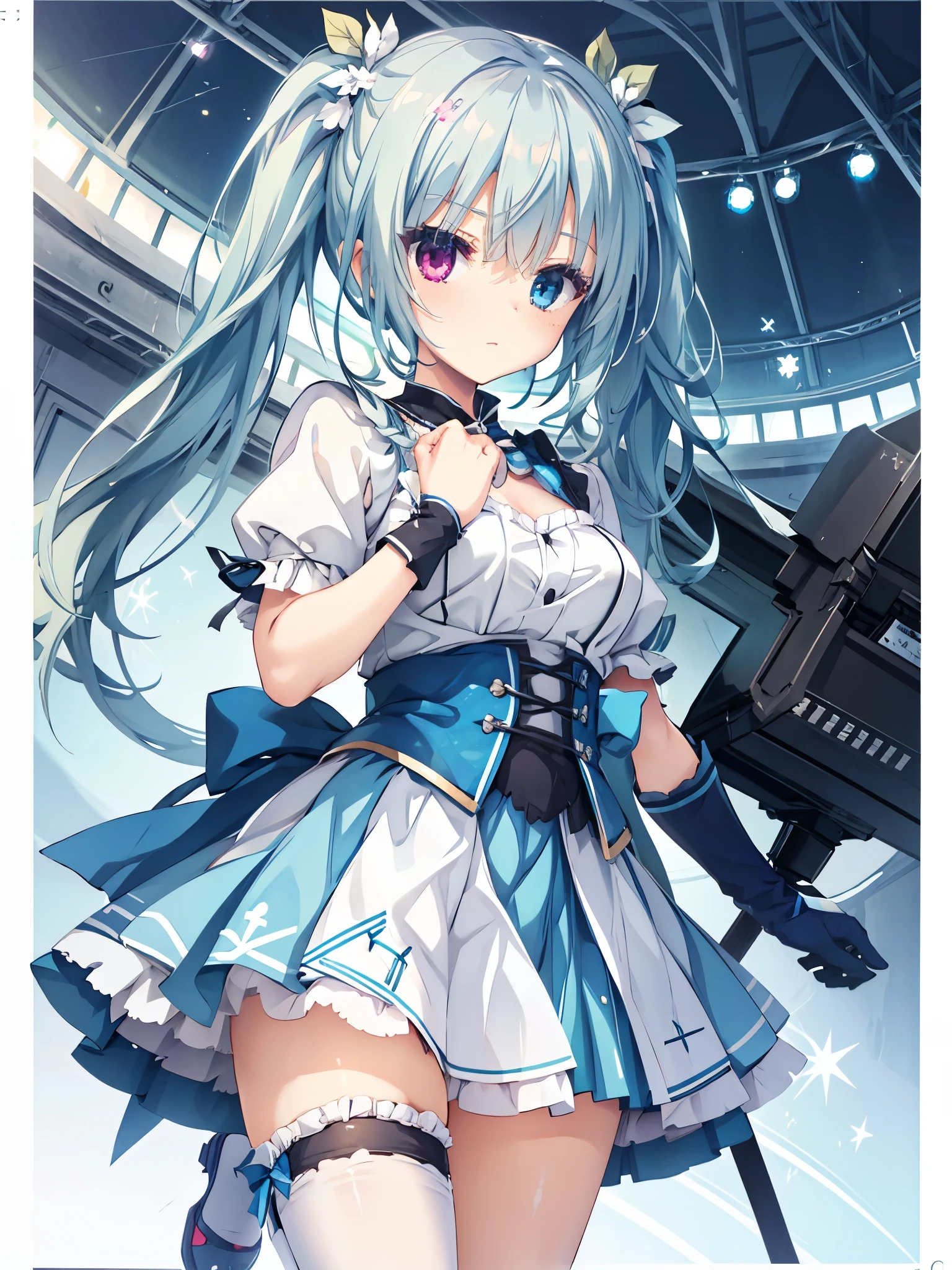 One Girl,Blue Hair,Twin tails,Heterochromia,Magical Girl Costume,Best image quality,highest quality