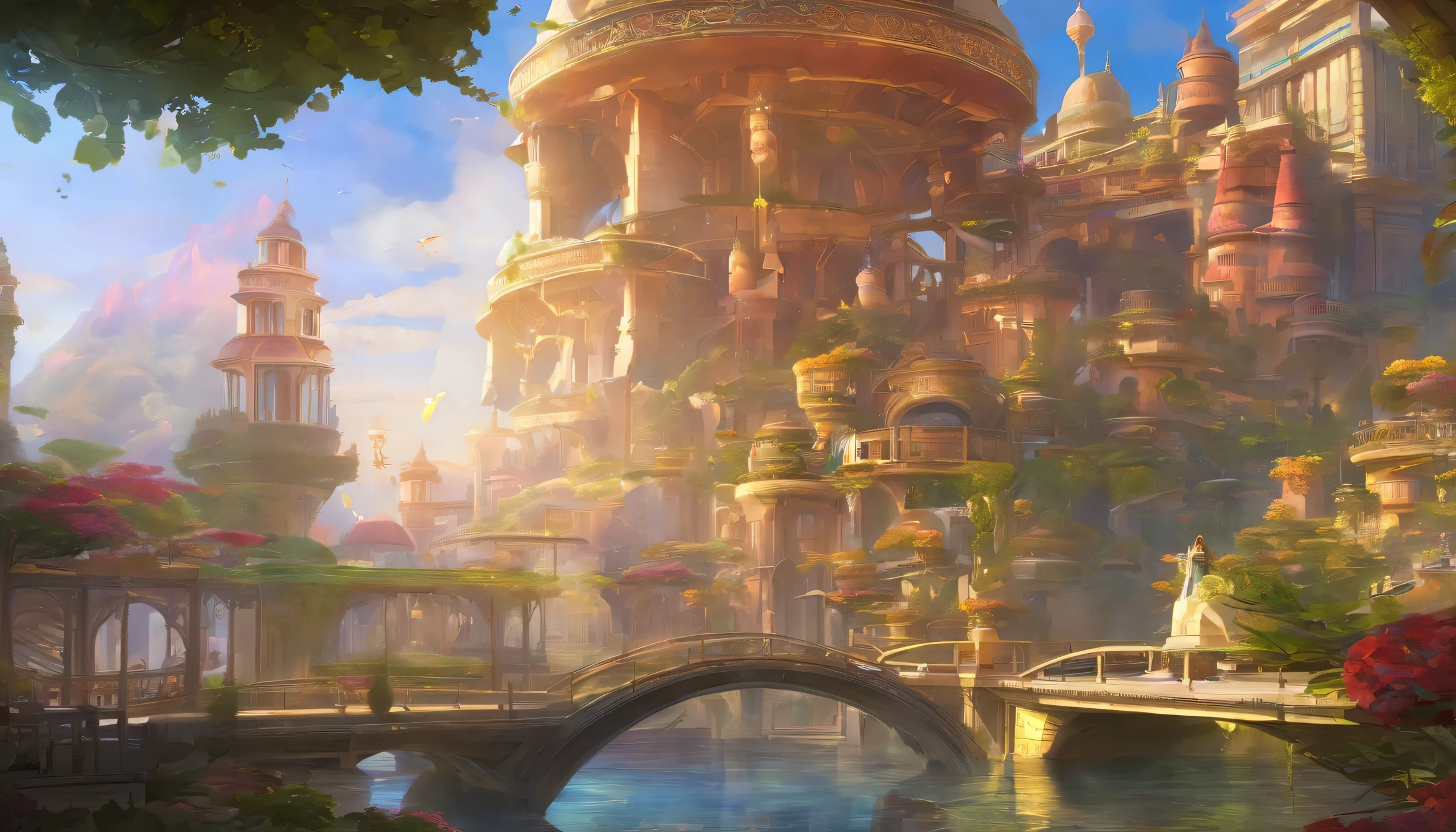 Sidon style, City of Progress, Future City, Utopian World, Bright gorgeous colors, Thriving buildings, Luxury clothing and architectural design, Luxurious buildings, Utopian Future, Attention to detail, High resolution, perfection, Amazing progressive architecture, A perfect world, Reflective surface, Scattered beneath the surface, Perfection building, Beyond imagination, 8k, Global Illumination, Wide-angle, Divine Light, Dream world