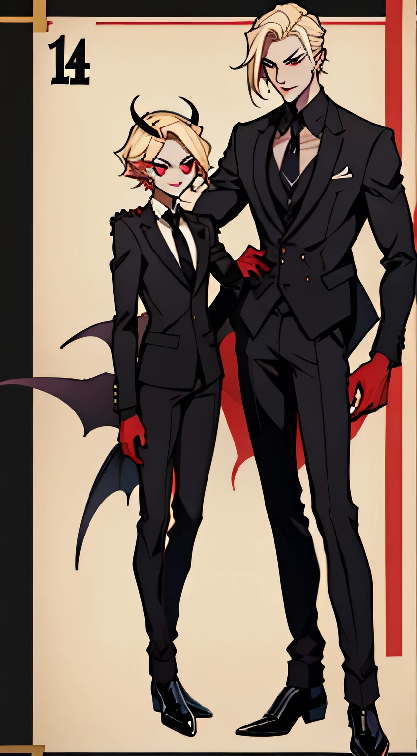 Hazbin Hotel Male Lilith, demon, tall, blonde, black suit, necktie, handsome, 1male, 1guy