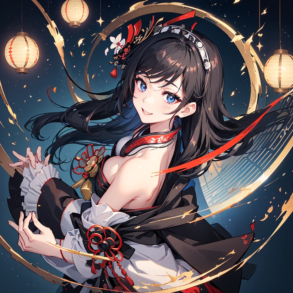 ((blackい髪 geisha black fan one person Lonely Bruises smile)) ((night Japanese style old Shining Aura)) (Dance blue eyes Shining Eyes) moon star Draw your sword Catch the wind