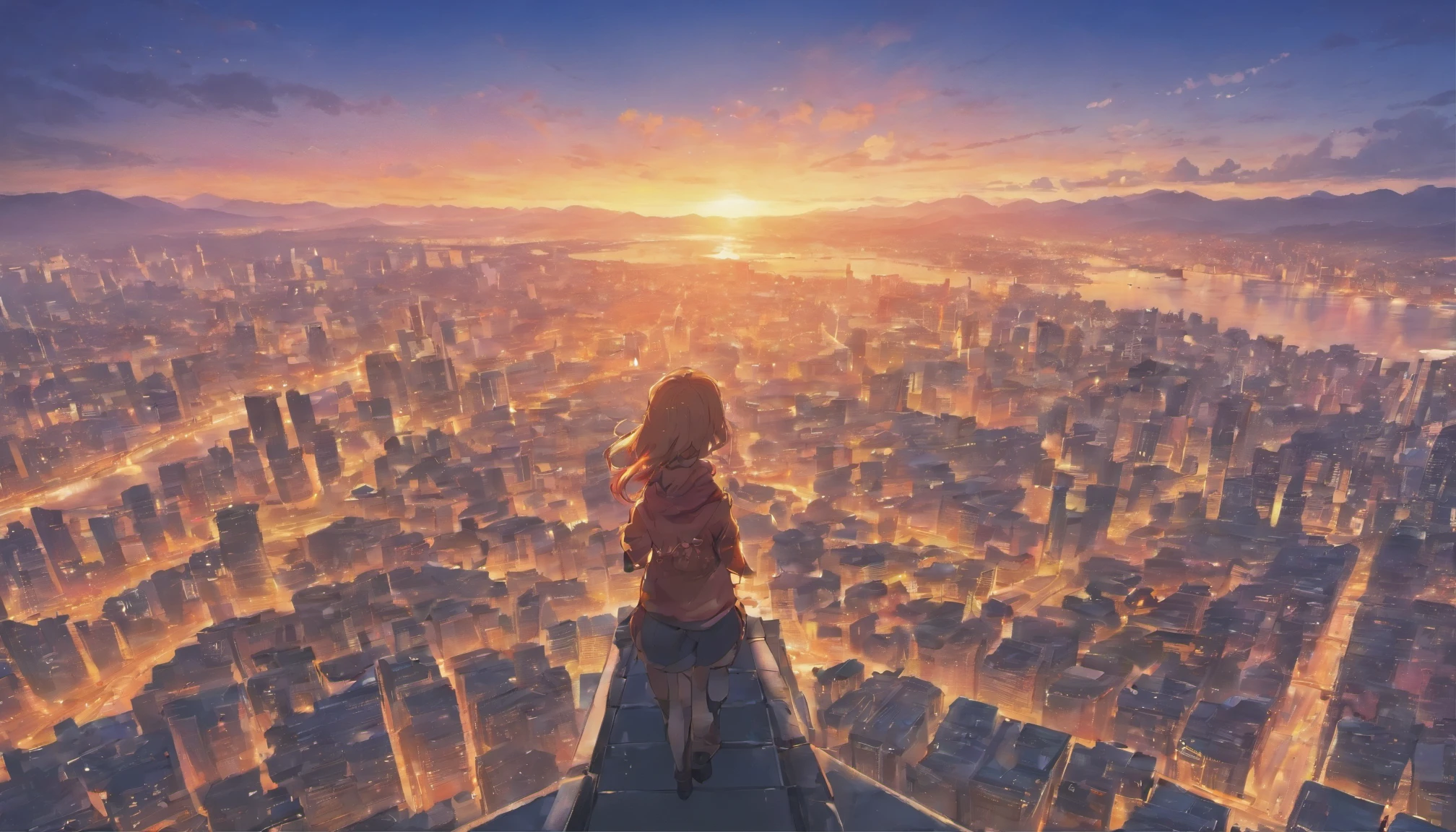 City,sunset,Looking down from a high place