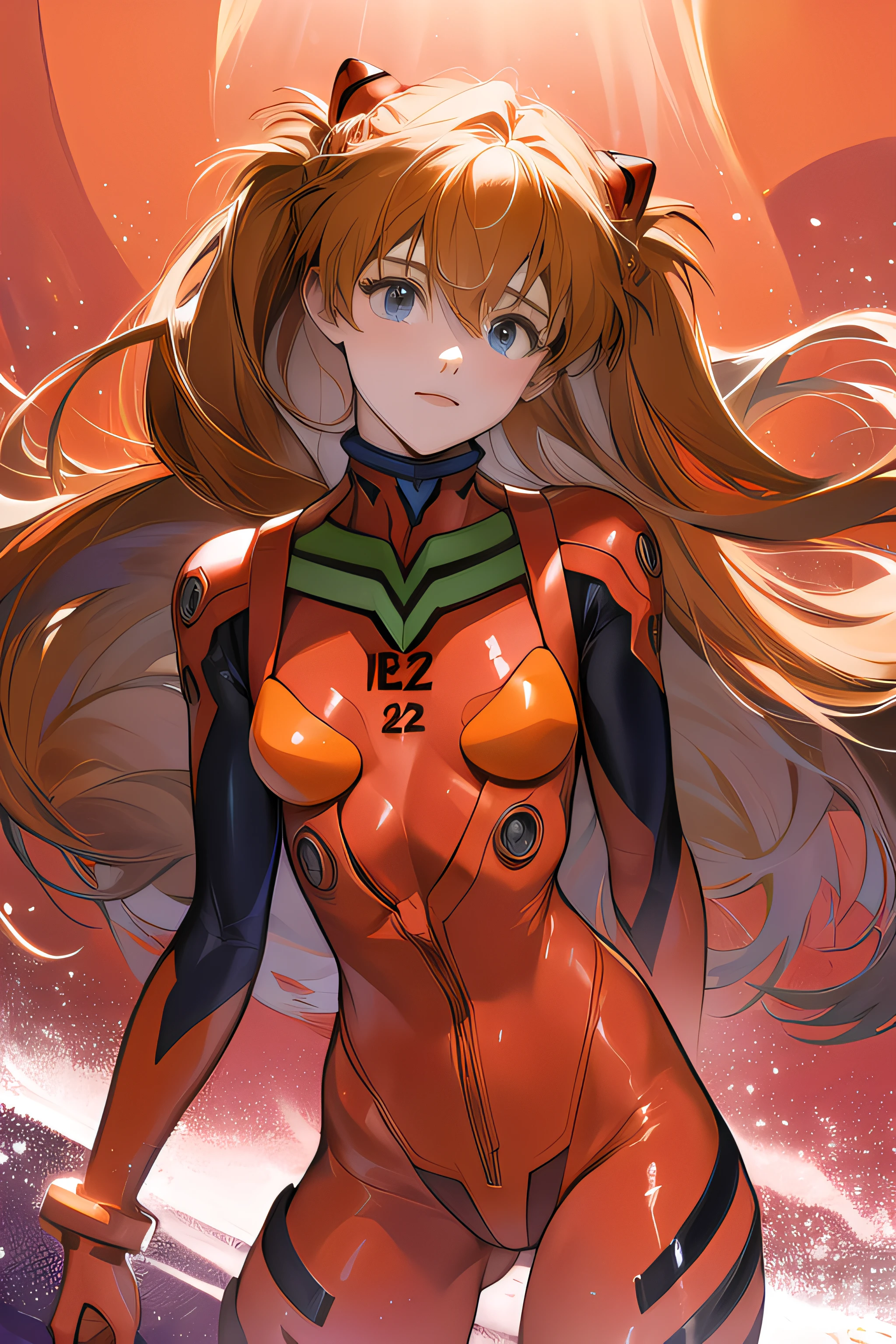 1 garota、Asuka Langley、roupas justas, overalls, high resolution, lago rosa, 8k, obra de arte, olhando para o espectador