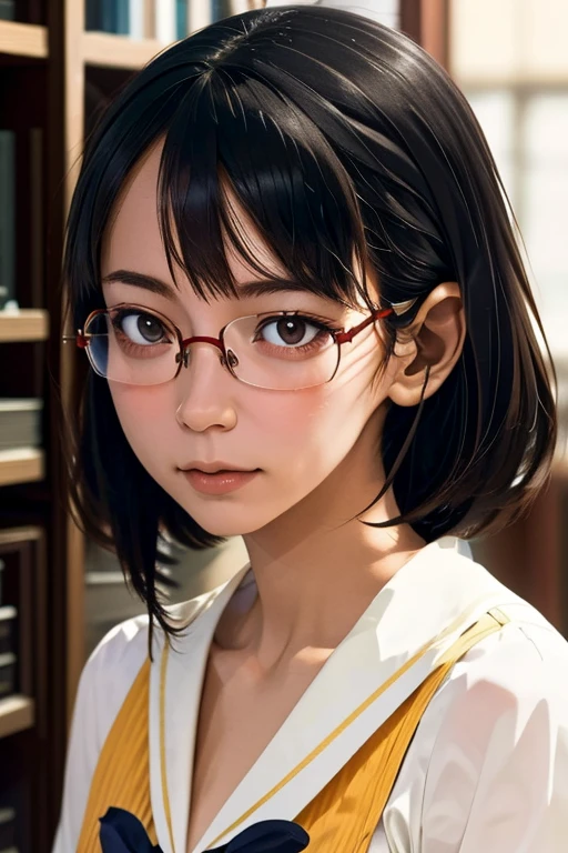 (masterpiece, highest quality), One Girl,  Satou, Satou, Glasses, 赤いフレームのGlasses, Sailor suit, Satou, Glasses, 赤いフレームのGlasses, 