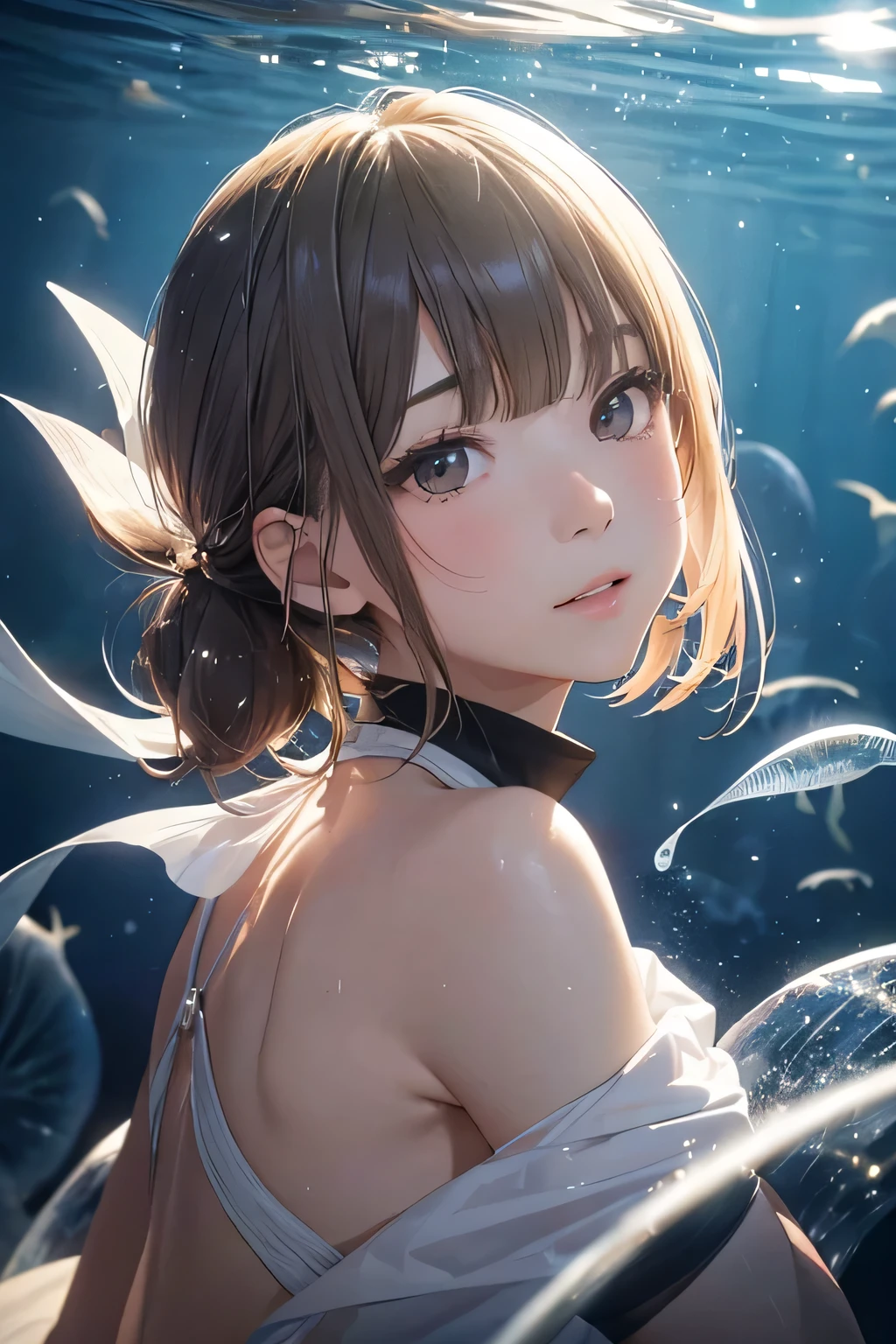 highest quality、High resolution、Detailed Background、(Beautiful face in every detail:1.4)、Anatomically correct、(Draw the usual number of fingers:1.2)、(Detailed facial expressions)、(Detailed eyes:1.2)、(Detailed eyes:1.2)、Beautiful, smooth skin、age beauty、(Highly detailed face:1.4)、Cute color hair color、ponytail、Bobcut、well-groomed eyebrows、Aquarium、Full Coverage Swimsuits、Wetsuits、Vulcanisuit、Cowboy Shot、
Aquariums often have penguin exhibits.、
The penguins' swimming and diving movements underwater are particularly adorable.、
Watching the penguins play in the water is so cute and heartwarming.、
The aquarium may have a touch pool.、
There you can touch creatures such as sea stars and rays.、
Many aquariums regularly hold dolphin shows, which are fun events for both adults and children.、
Dolphins' advanced tricks and jumps、I am fascinated by their cuteness as they watch the underwater dance.、
In the jellyfish exhibit, the colorful jellyfish swimming gracefully can be seen as both fantastical and adorable.、The jellyfish, especially when illuminated in a dark space, are beautiful and adorable.