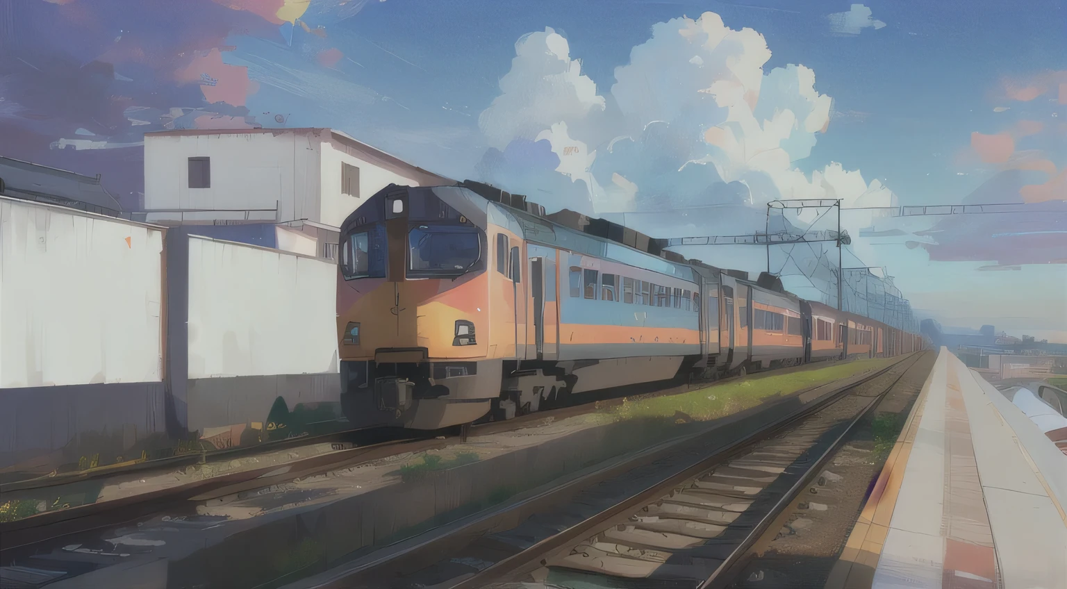 picture of a train on rails against the sky, Zou Zhe, high quality digital painting, beautiful digital painting, gorgeous digital painting, 4k digital painting, 4k digital painting, digital painting 4k, 