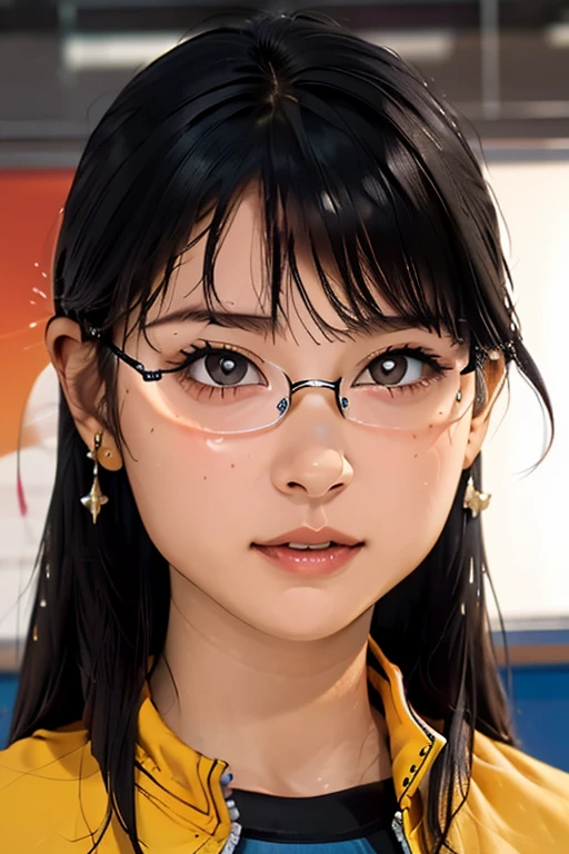 (masterpiece, highest quality), One Girl, Satou, Satou, Glasses, 赤いフレームのGlasses, Under-rim eyewear, Satou, Glasses, 赤いフレームのGlasses, Under-rim eyewear, Track jacket, Track pants