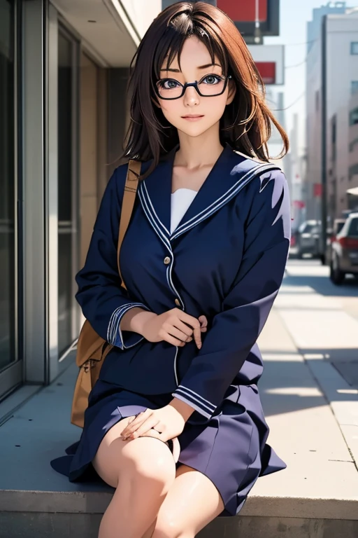 (masterpiece, highest quality), One Girl, Satou, Satou, Glasses, 赤いフレームのGlasses, Navy blue sailor suit, Satou, Glasses, 赤いフレームのGlasses,