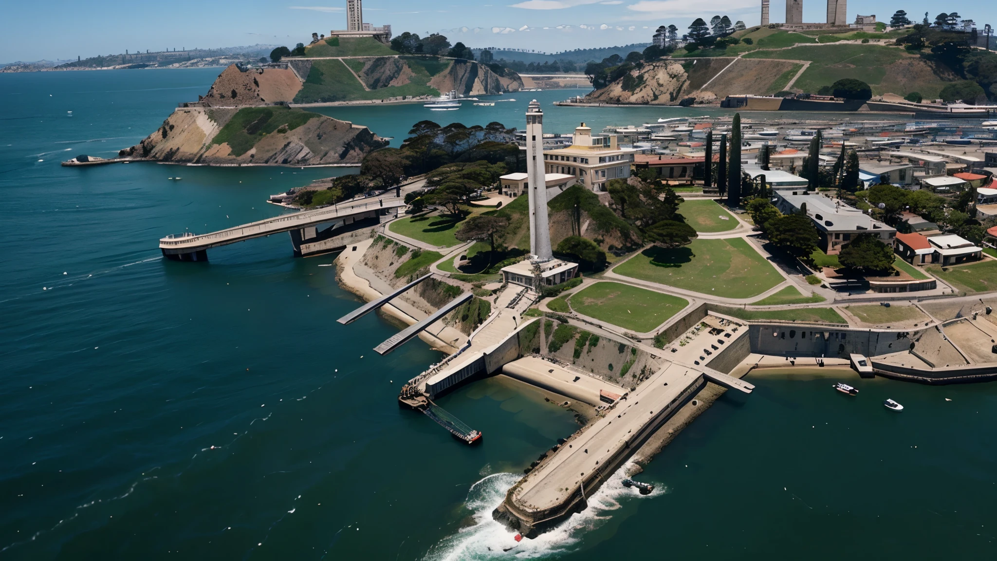 Make a character jump out of a plane towards Alcatraz Island 