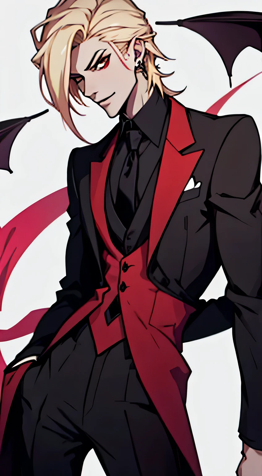 Hazbin Hotel Male Lilith, demon, tall, blonde, black suit, necktie, handsome, 1male, 1guy