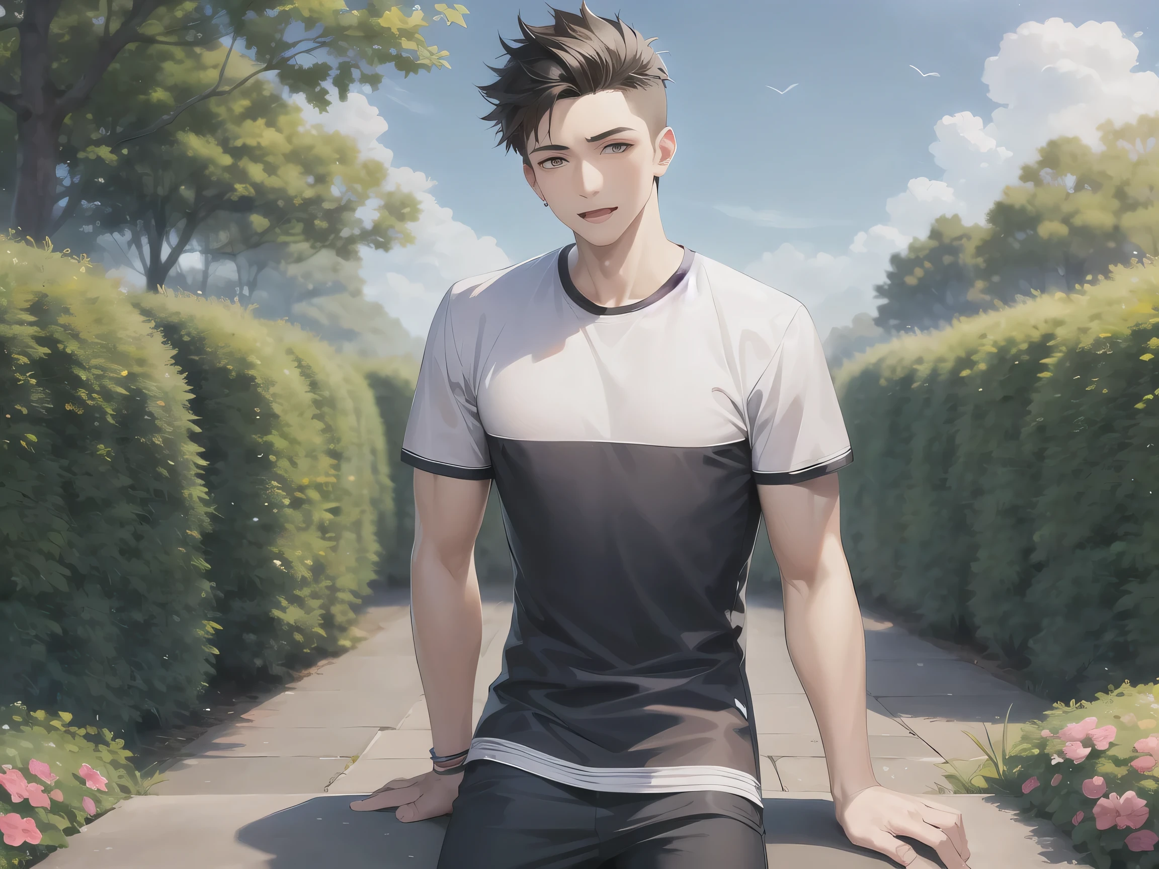  1boy ,Men's casual wear , paradise garden