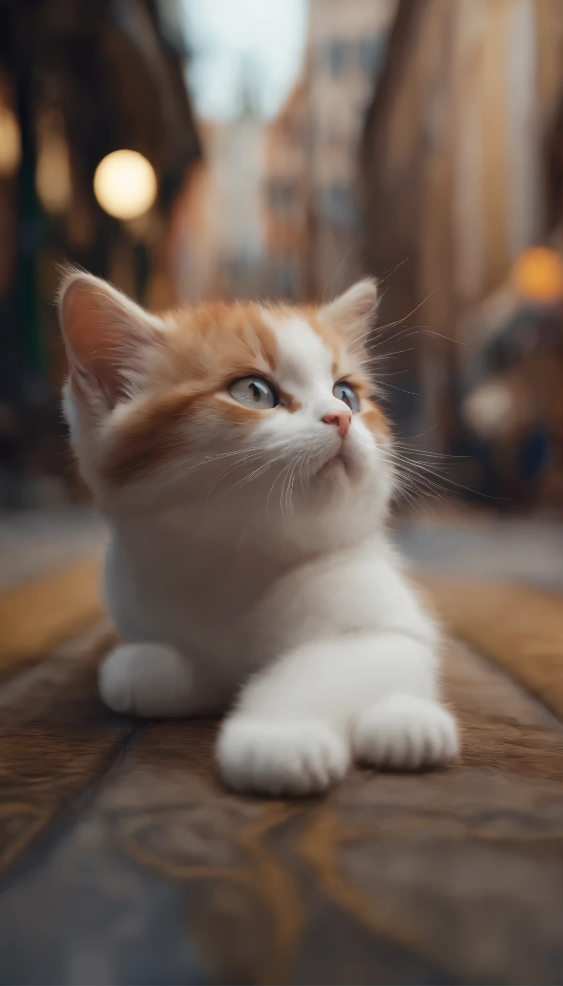 Cute cat,interesting, city、Dancing、Ultra-realisticな8K、50mm Portrait、Ultra-realistic